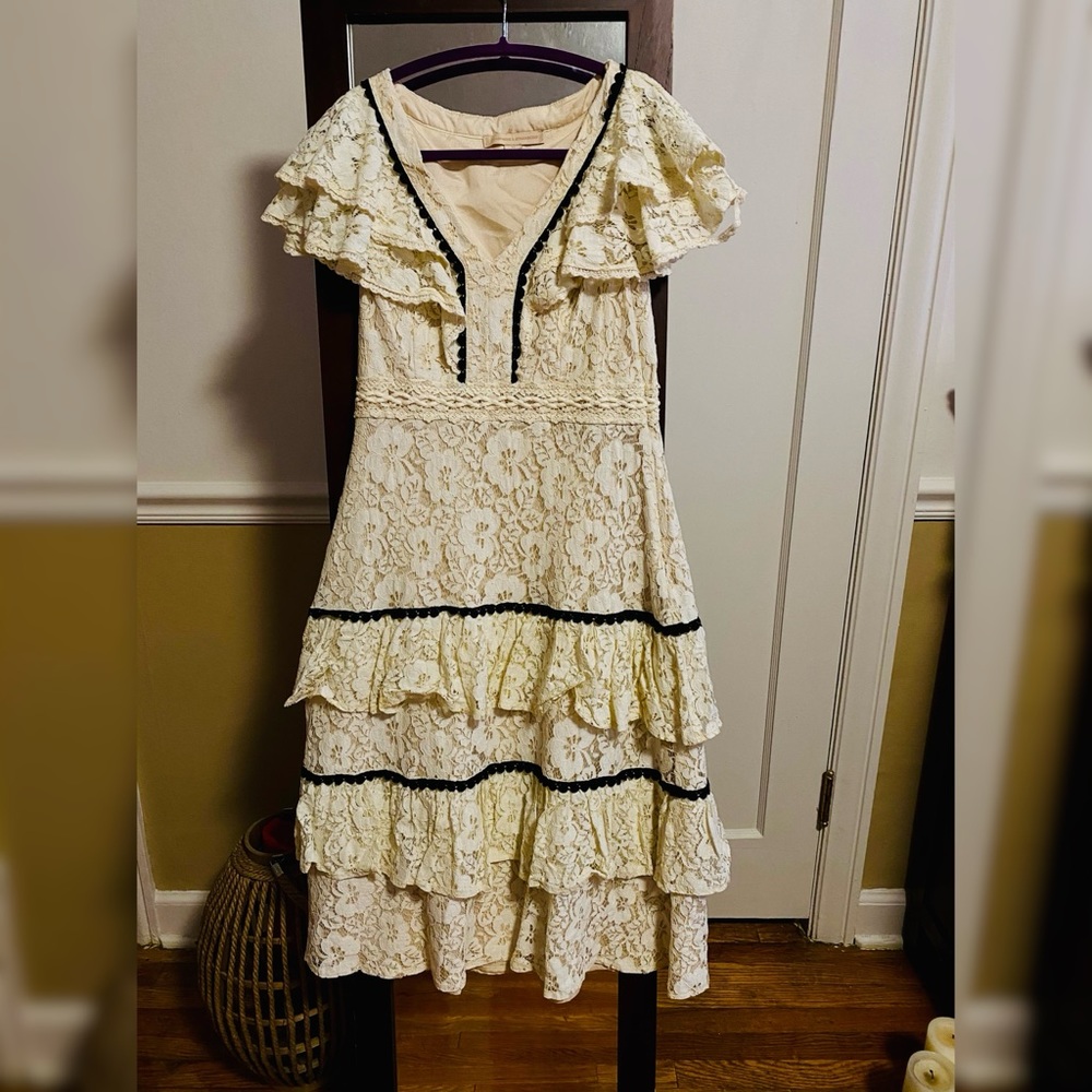 Champagne & Strawberry Lace Midi Dress